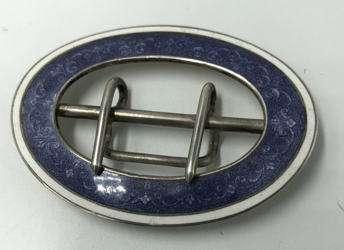 Silver Guilloche Lilac Enamelled Belt Buckle Levi & Salaman Birmingham 1909