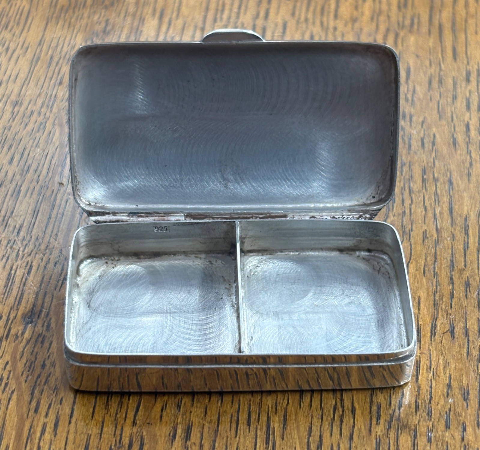 Double sized 2 compartment English sterling silver pill box London 2006