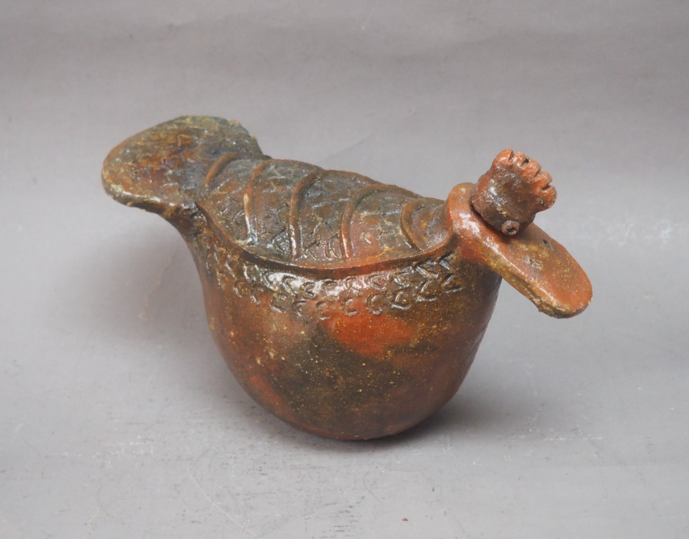 FINE SMALL OCEANIC FIJII FIJIAN GLAZED CERAMIC CHICKEN FOWL ROOSTER WATER VESSEL