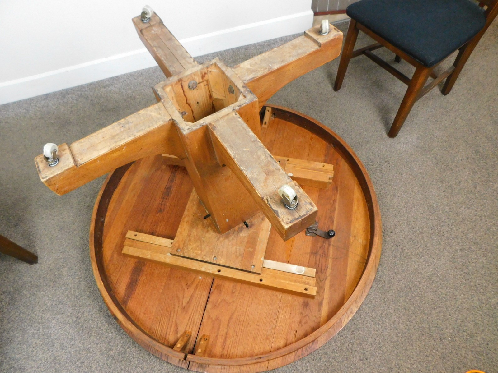 Antique Solid Oak 48″ Mission Arts Crafts Round Dining Table Pedestal Base SHIPS