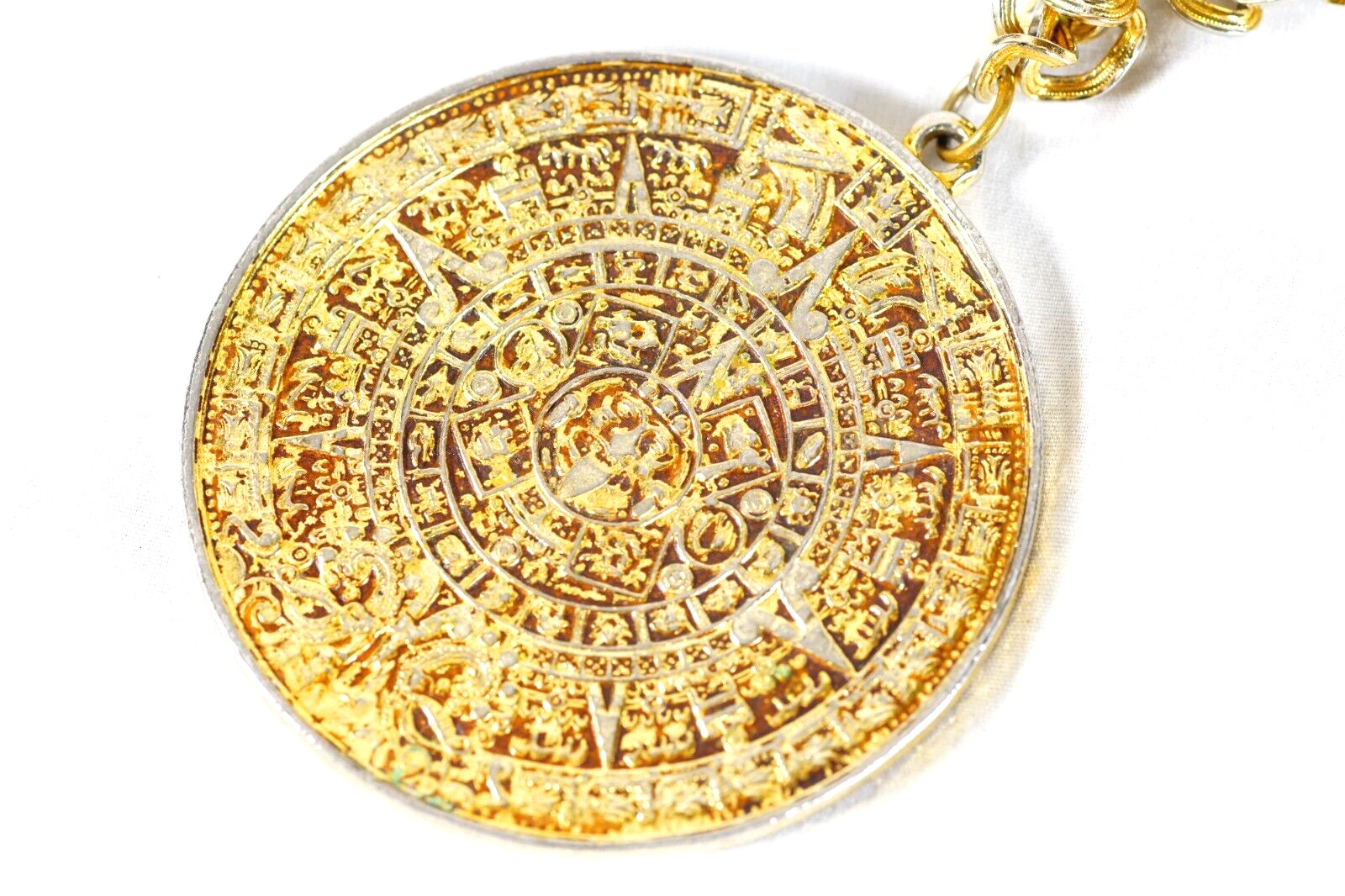 Aztec Mayan Calendar Mid-Century Necklace Calendario Azteca Piedra Del Sol