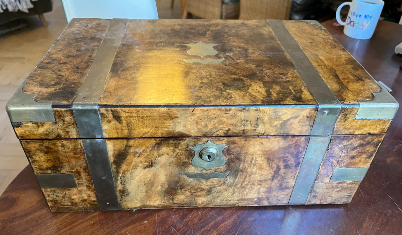 Writing slope fine quality campaign style BOX wood walnut antique FREE UK POST