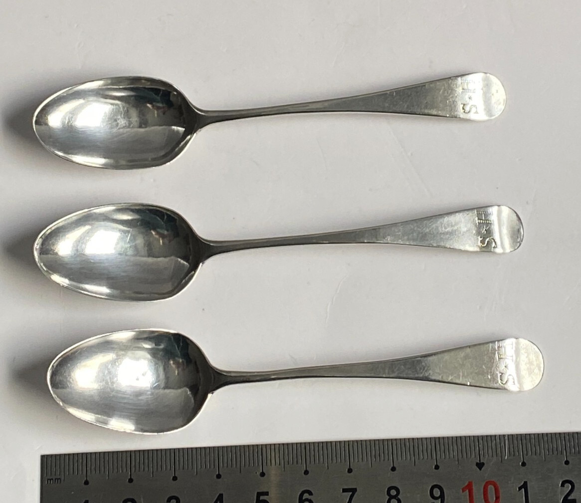 Antique 1787 Georgian Solid Silver Tea Spoons Monogram HS or SH Set 3