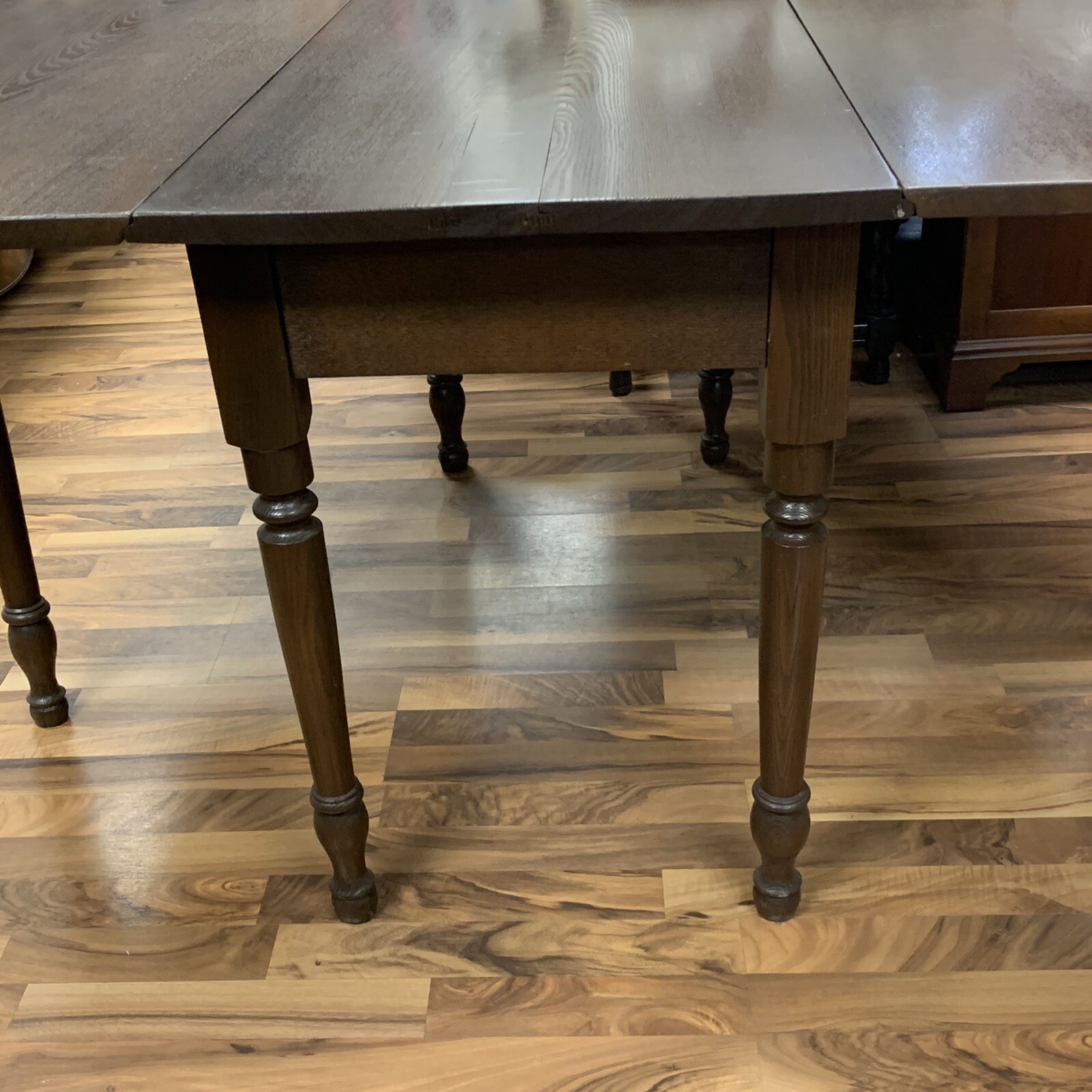 ATQ 1800s Primitive Hand Carved Solid Oak Wood Drop Leaf Table w/ Gate Legs 60”L