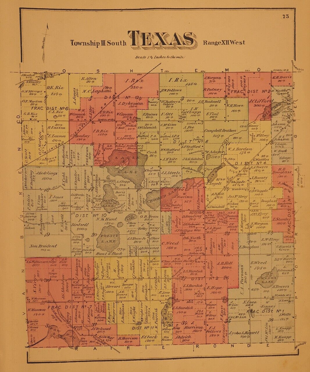 1873 Plat Map ~ TEXAS Twp., KALAMAZOO Co., MICHIGAN ~ (13×16)-#013