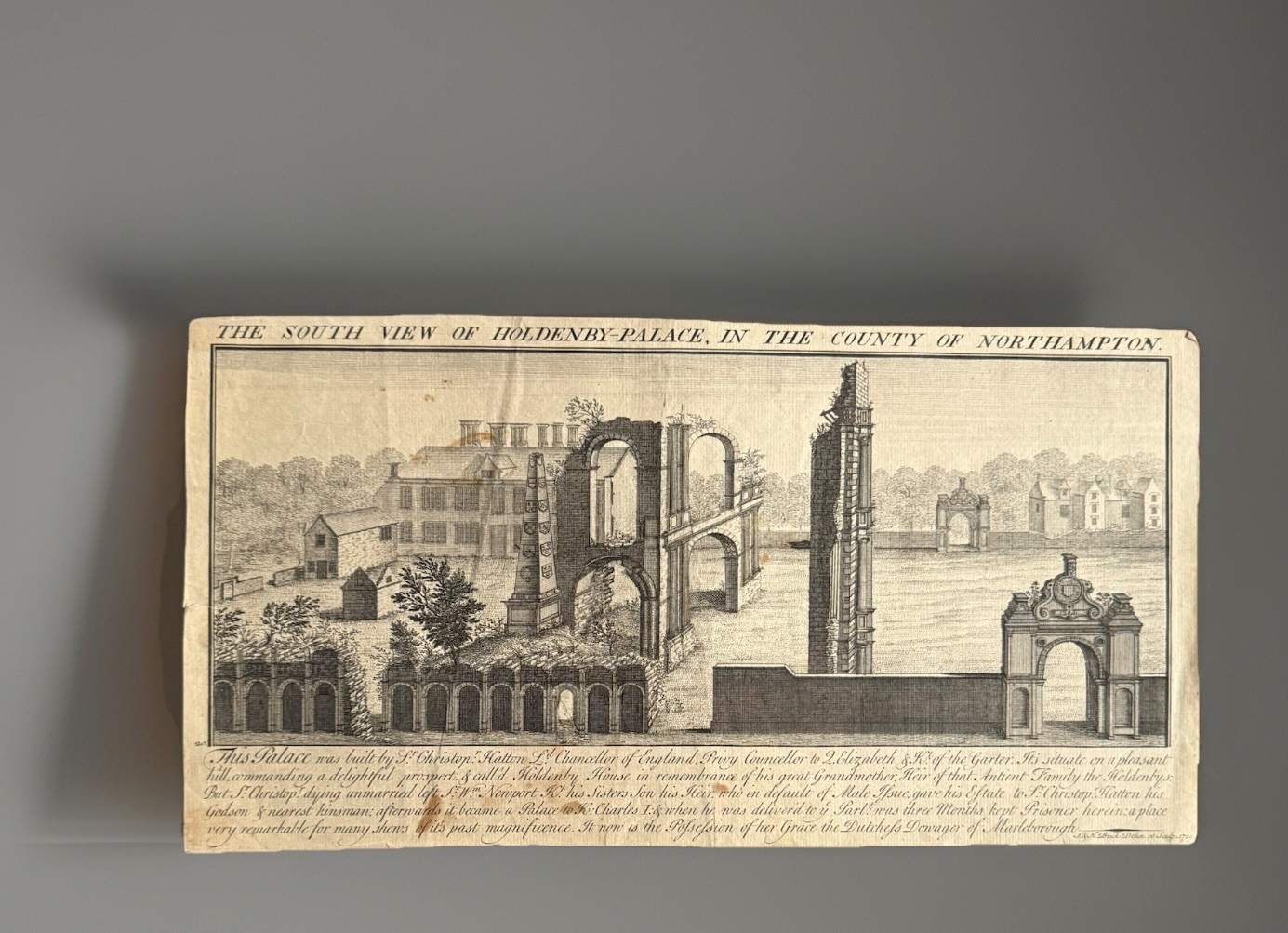 Antique Engraving, Holdenby Palace, Northampton, Buck’s Antiquities, C1729