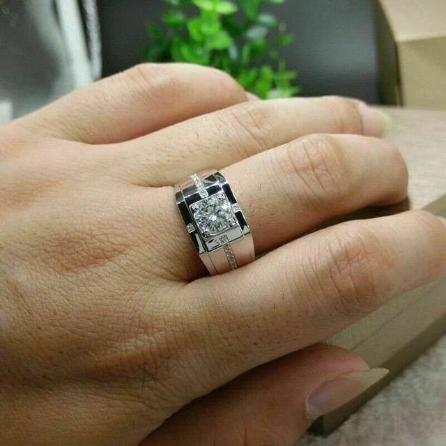 2.50 CT Round Cut Diamond Solitaire Men’s Engagement Ring 14K White Gold Plated