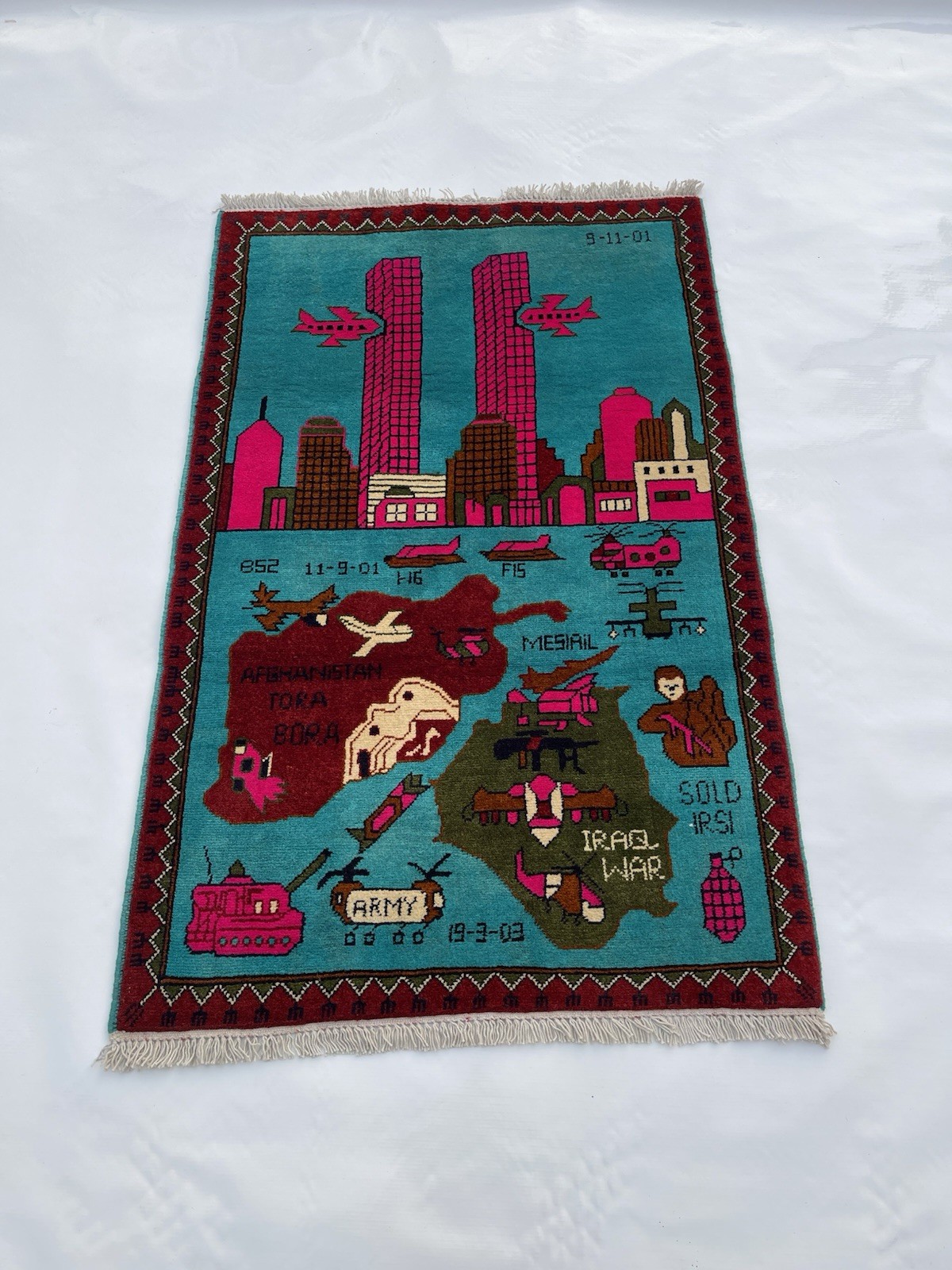 125×82 cm War rug 9/11 twin towers Wool War Rug Afghan War Rug Handicrafts #747
