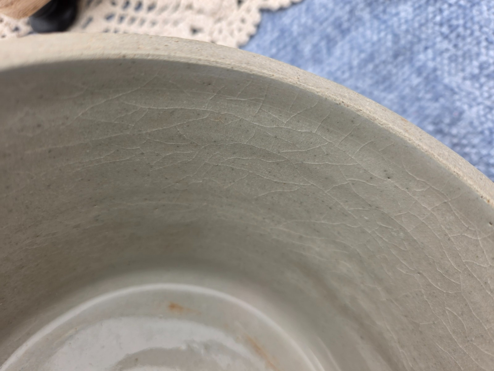 Antique/Early 1900 Primitive Gray Glazed Stoneware Crock Pot Heavy Crazing 5.75″