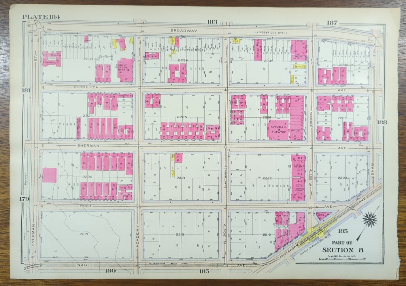 1916 INWOOD MANHATTAN Map NEW YORK CITY NY ~ Old Antique Original 16″x11″
