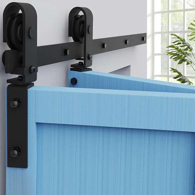48inch Bifold Sliding Barn Door Hardware Track Kit Side Mounted Black Roller Hea