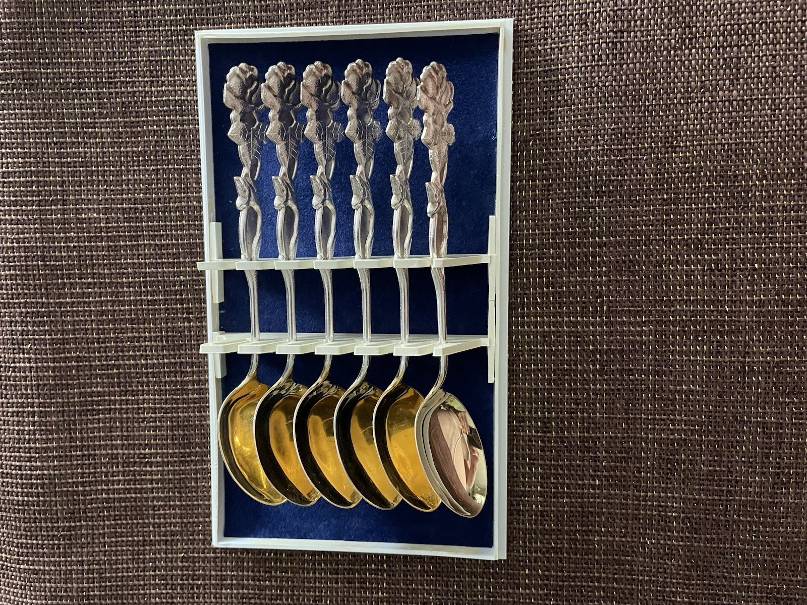 Set of Six Finnish Demitasse Rose Handle Spoons , Silver Plated