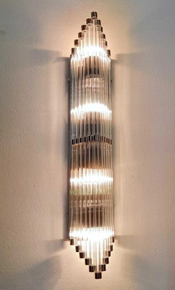Art Deco Wall Sconce Fluted Glass Chrome Wall Light Luxury Handmade Fixture