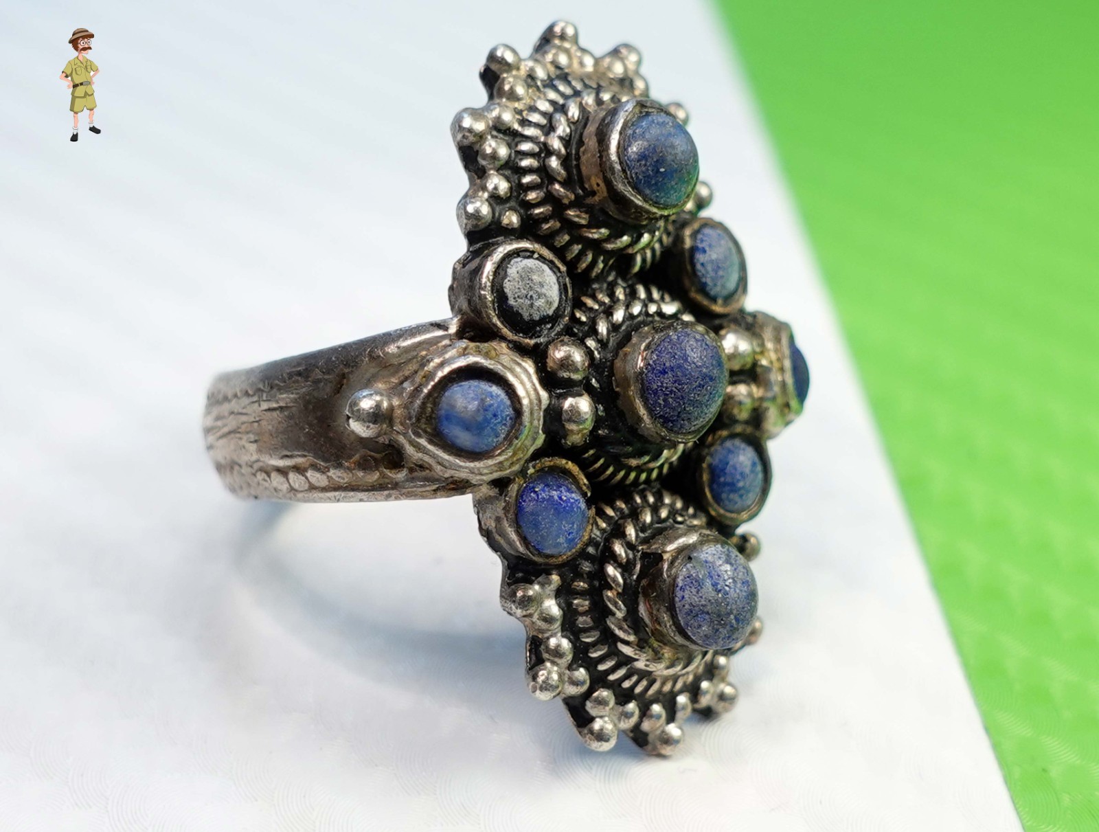 ✅ – BYZANTINE SILVER RING 9 LAPIS LAZULI STONES 1400 – 1700 AD 15- 17th Century