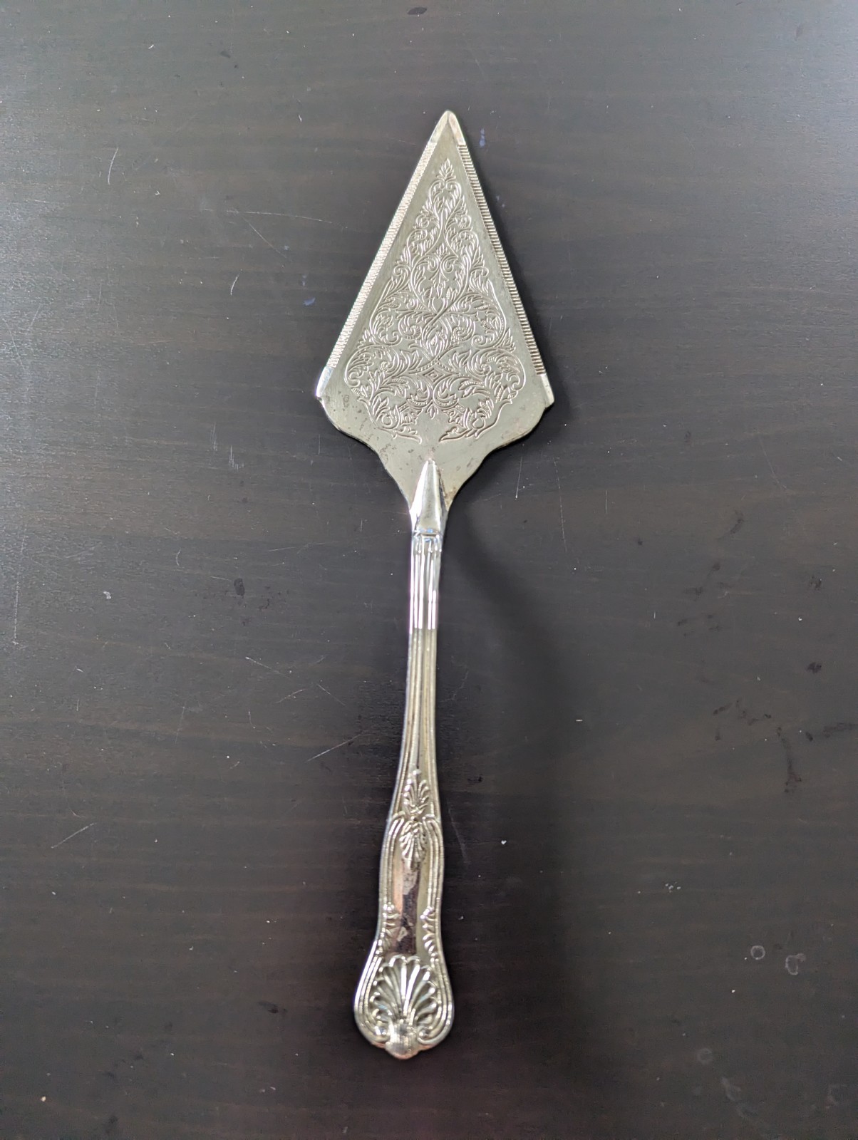 Vintage Silver Tone Plated Wedding Cake Server Triangle Top 12″