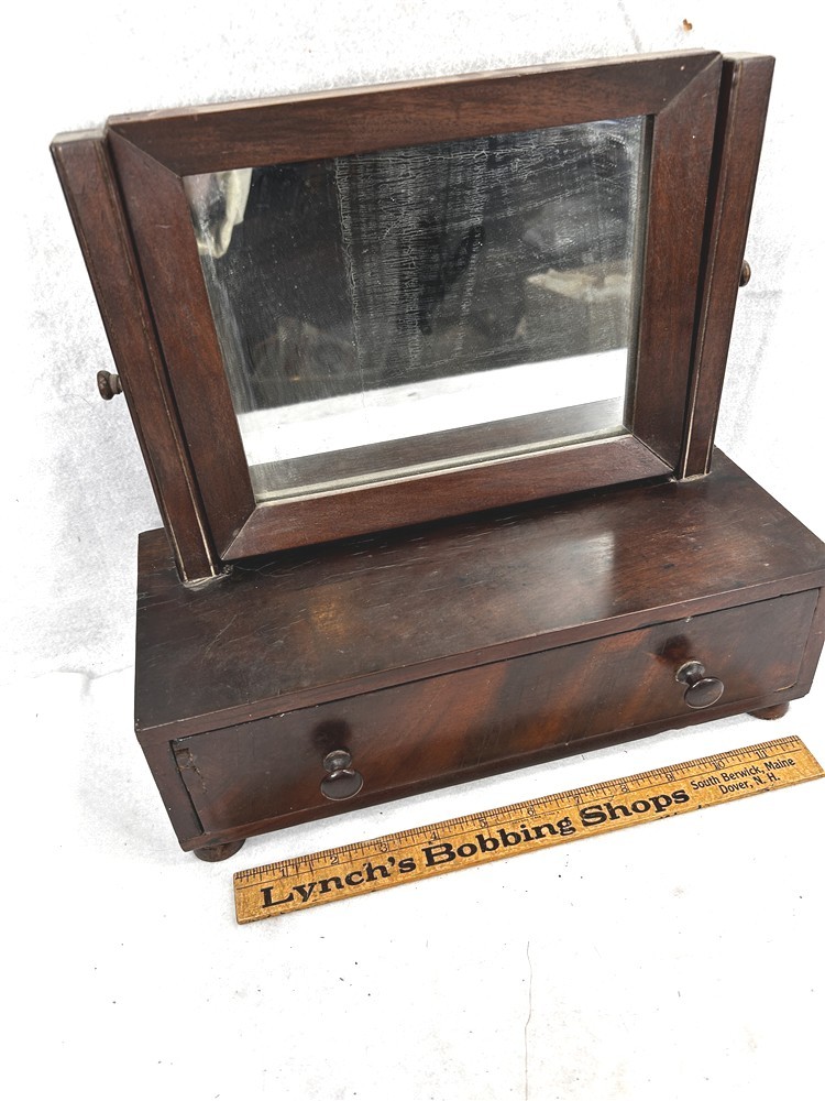 antique table dresser top mirror w/ drawer mahogany veneer 1860 original