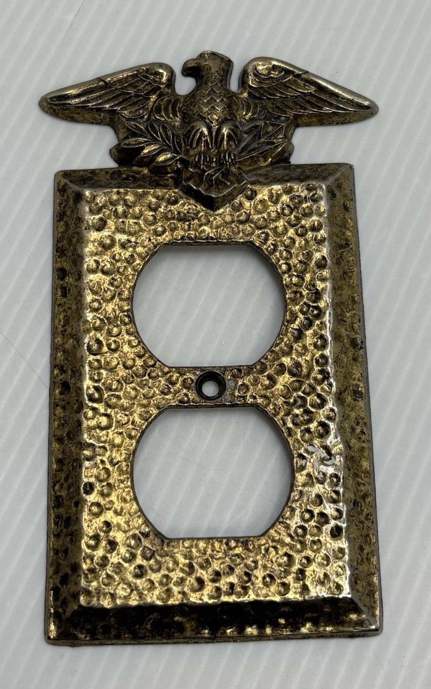 Vintage American Eagle 2 Outlet Cover Face Plate Cast Metal Hammered Gold Tone