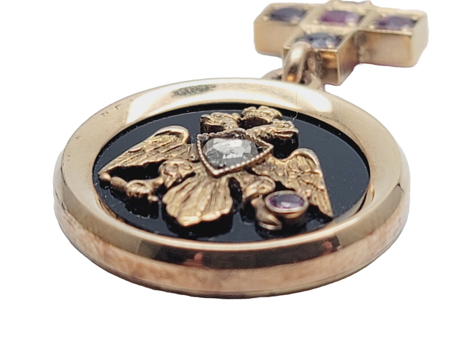 Antique Victorian 14K Gold Ruby Gemstone Brooch Pendant Jewelry Imperial Eagle