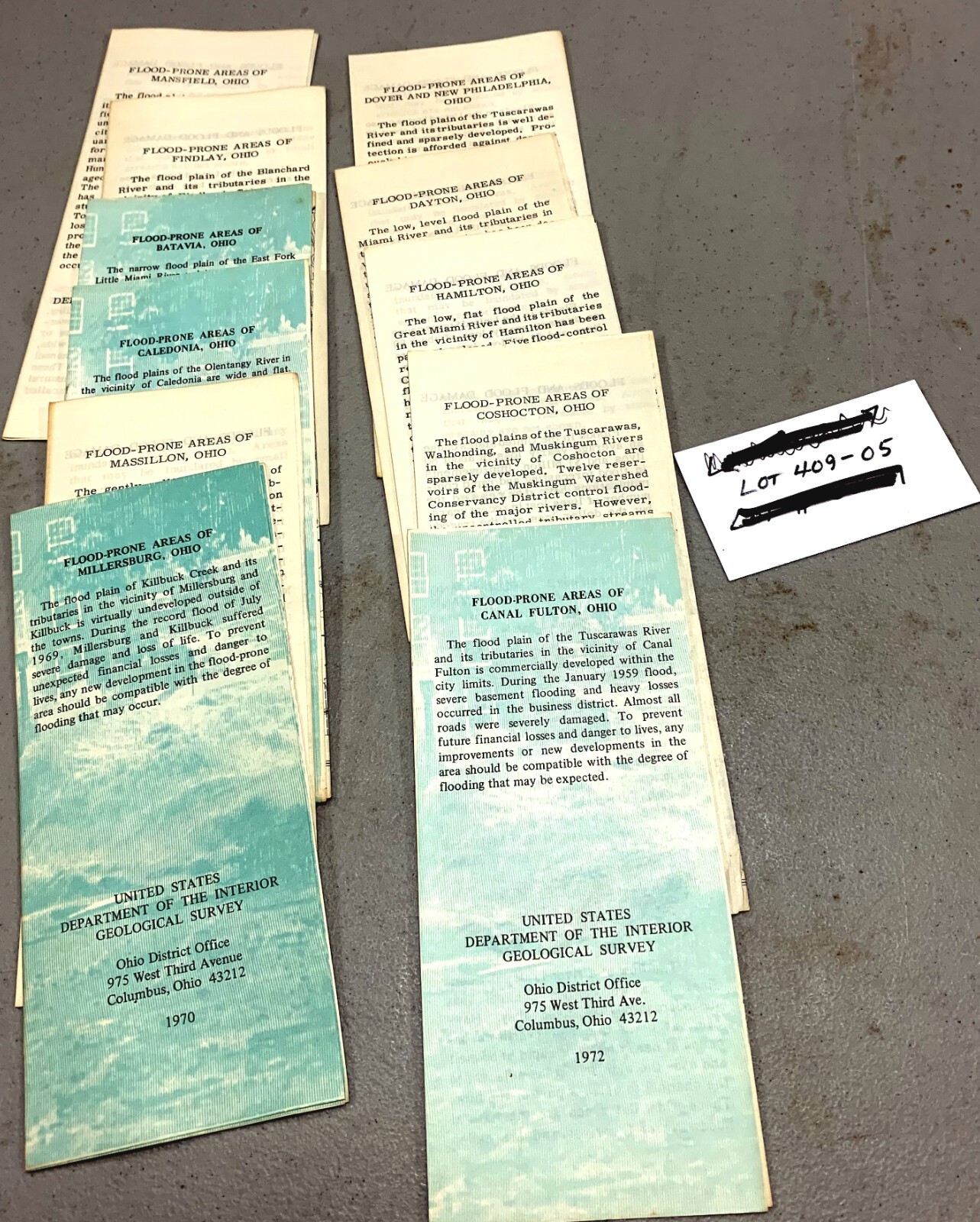Set of 11 U.S. Geological Survey Flood-Prone Maps of Ohio; 1960s and 1970s.