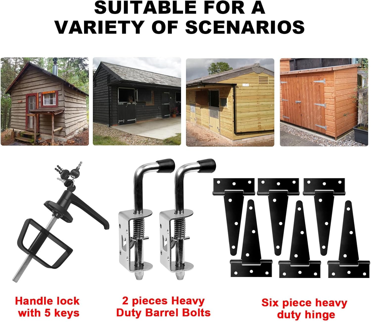 Double Door Shed Hardware Kit – Includes Barrel L-Type Two-Piece Set, Black