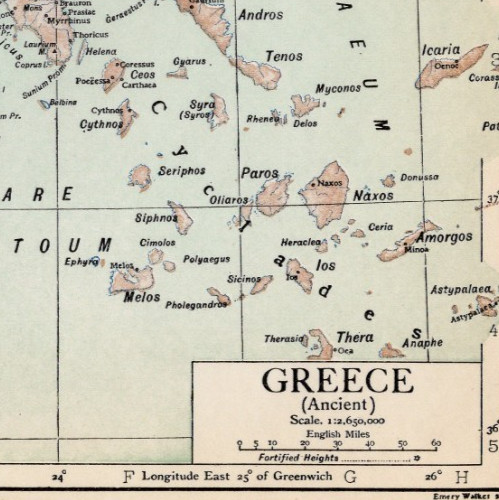 Ancient Greece Map Macedonia Sparta Athens Aegean Islands Antique Map