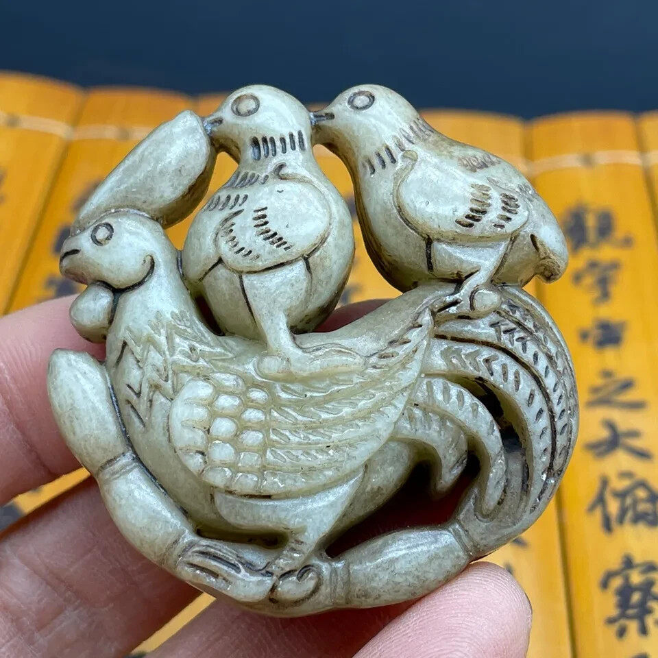 China Antique Old Jade Collection Carving Bird Rooster Make Old Pendant