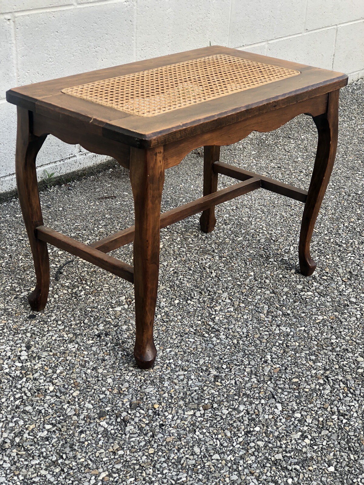 Antique French Provincial Caned Vanity Bench Piano Stool 23″ W x 13 1/4″ x 18″ H