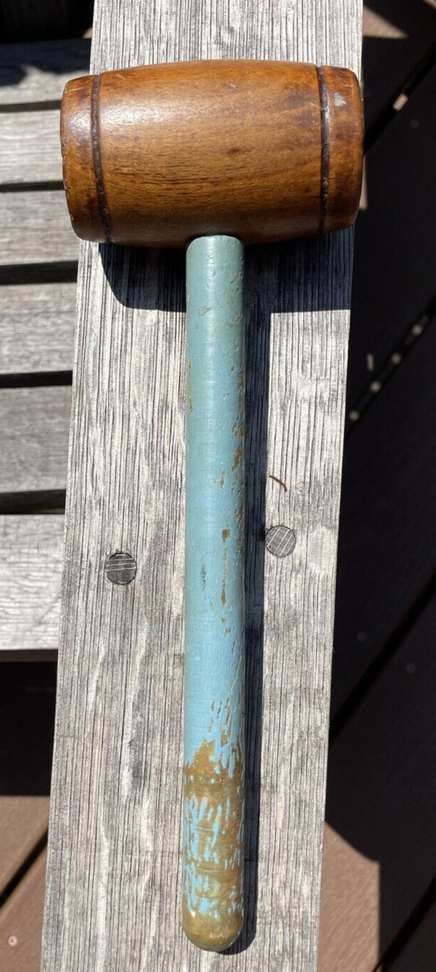 Vintage Wood Mallet – Kitchen Tool Or Primitive Decor Chippy Green Paint 10″