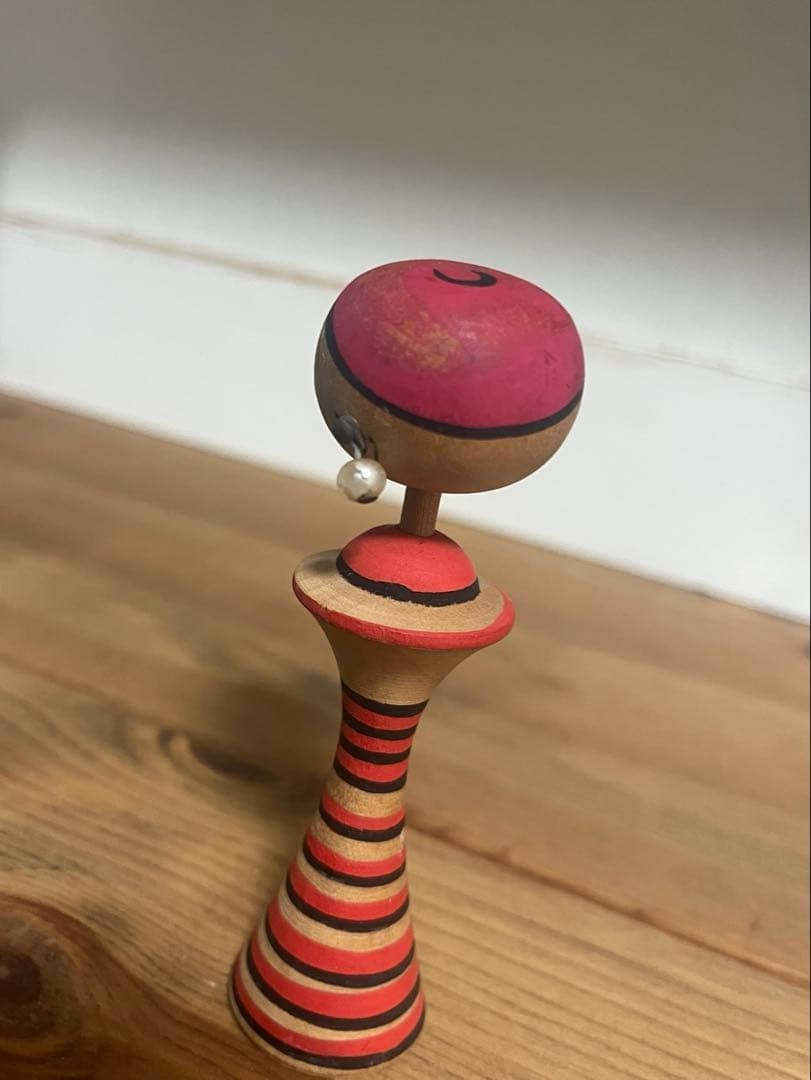 Vintage Wooden Folk Craft Kokeshi Doll Red Hat Girl 4 in (10 cm)