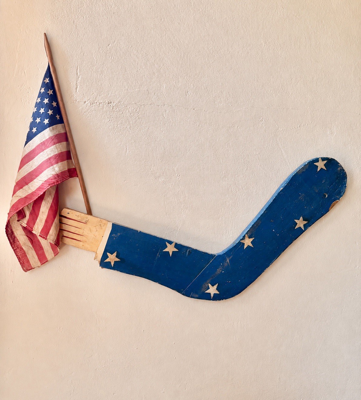 Best Rare Old Handmade Americana Wooden Patriotic Flag Holder Arm Original Paint