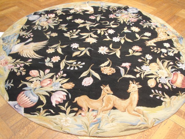 Round Needlepoint Hand-Woven 6×6 Nature Wildlife Modern Area Rug PIX-10333