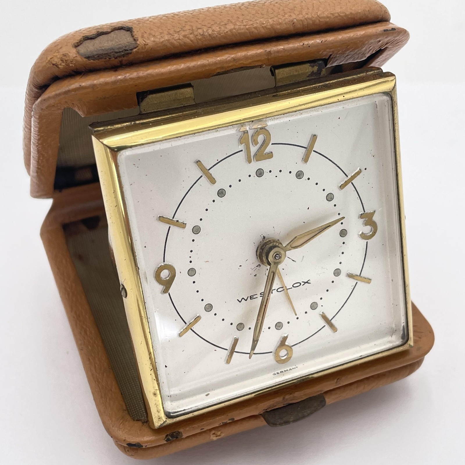 Vintage Westclox Travel Alarm Clock German Made Wind Up Brass Mid Century Decor