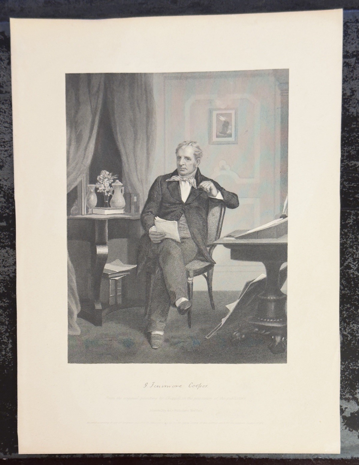 Antique Steel Engraving, James Fenimore Cooper