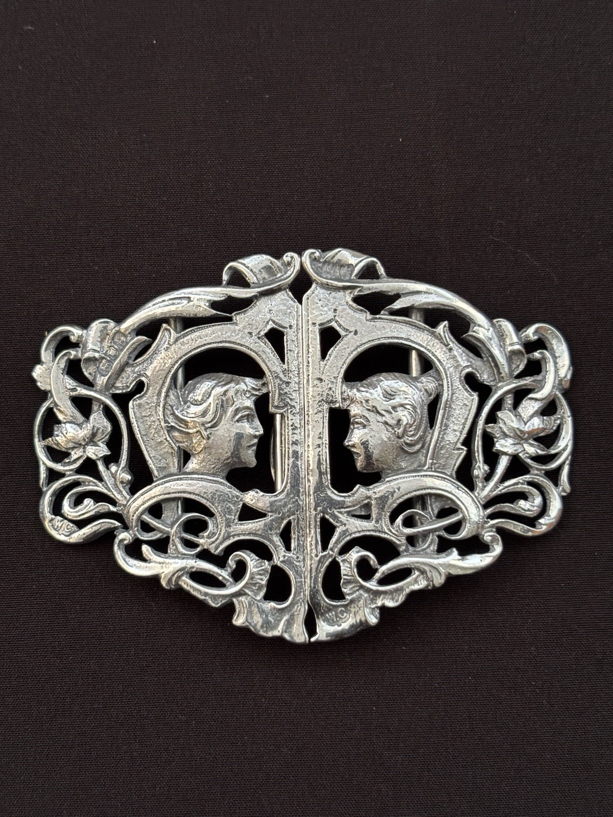Art Nouveau Silver Nurses Belt Buckle. London 1902. William Comyns