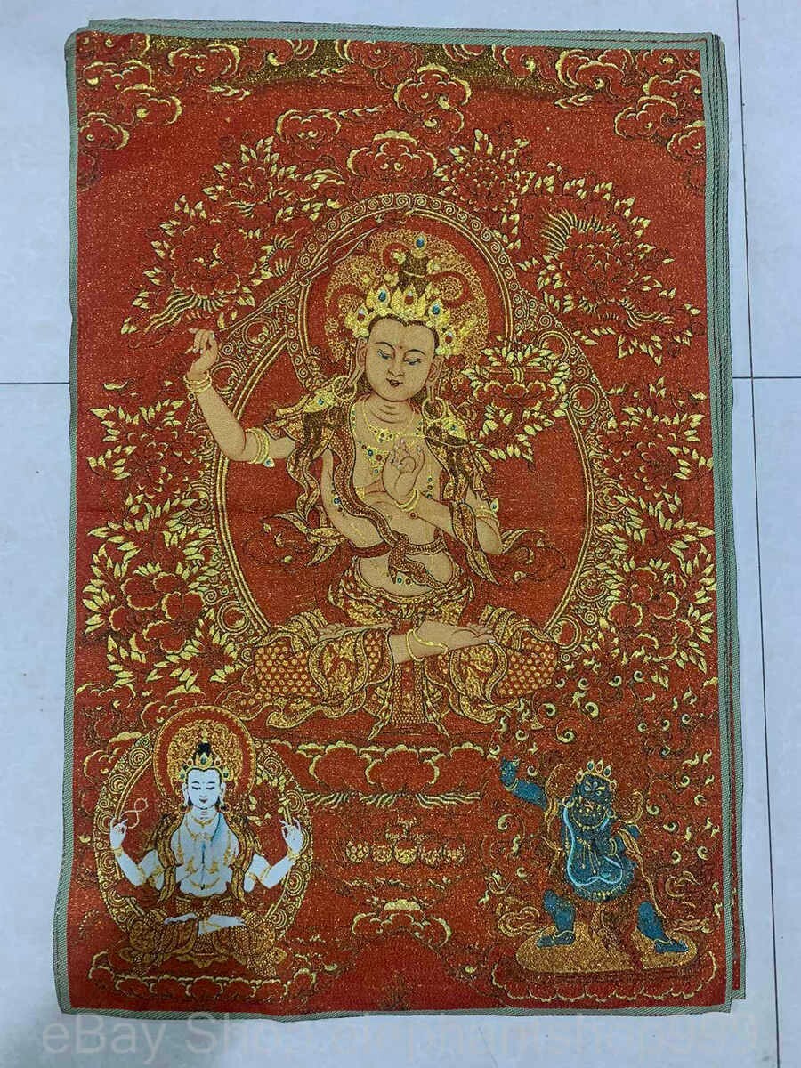 36″ Old Tibetan Buddhism Silk Embroidery Wenshu Boddhisattva Tangka Thangka