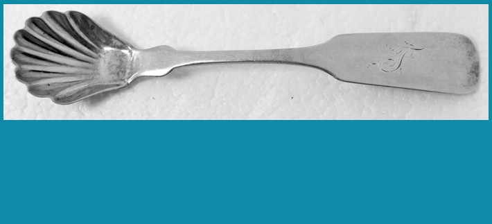 Coin silver SHELL SALT SPOON by J &W MOIR c1839 – 1843 New York Mono T Excellent