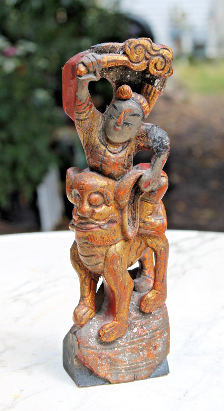 Antique Qing Dynasty Wood Figure Temple Zhao Gongming Diety China w/Jian Seal