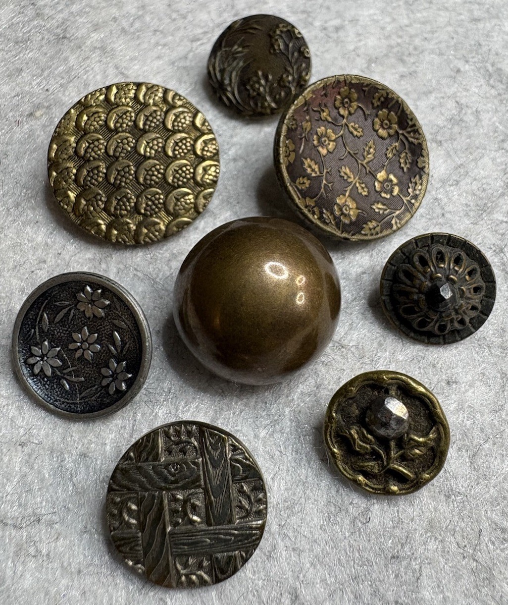 Antique Paris Back Picture Buttons Lot of 8 Lotus Flowers