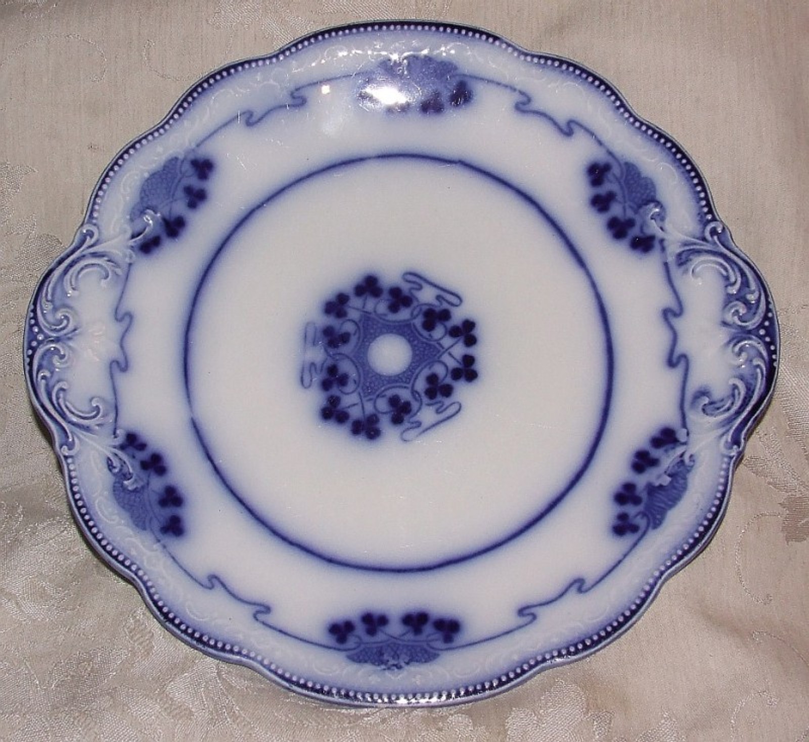 Antique Flow Blue Grindley LORNE English Staffordshire 9″ Handled PLATTER Clover