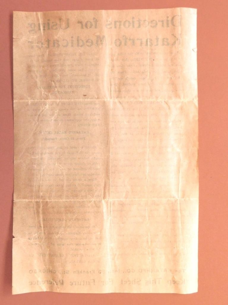 Early 1900’s Directions for Using Katarrfo Medicator Quack Medicine Slf5-2