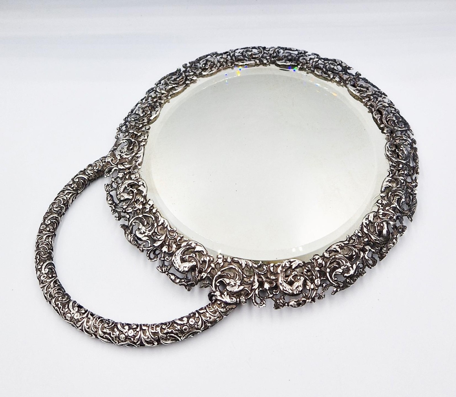 FINE CONTINENTAL SILVER PLATED OPENWORK DRESSING TABLE MIRROR c1890
