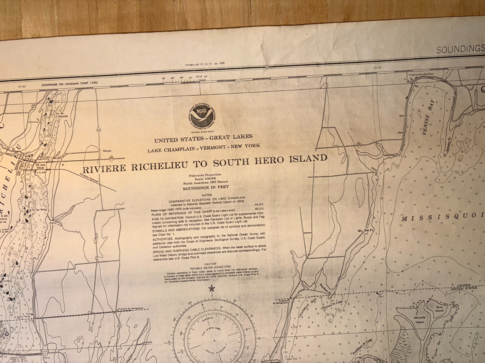 Vintage Lake Champlain Richelieu to South Hero Island Vermont Map Nautical Chart