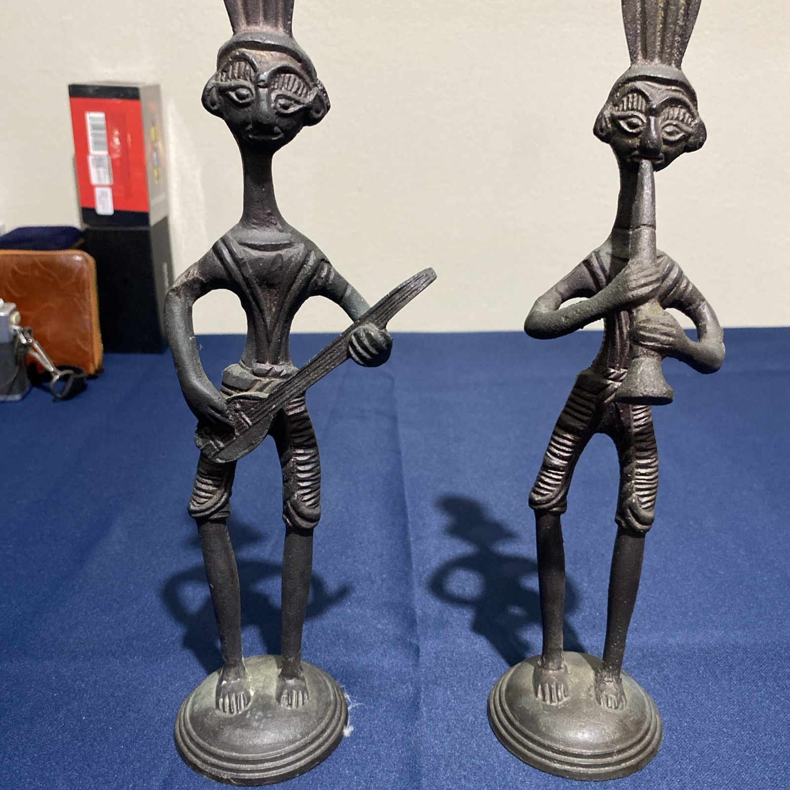 Dhokra Musicians, Set Of 2 Heavy Metal Made In India Approx 11 1/2” Tall