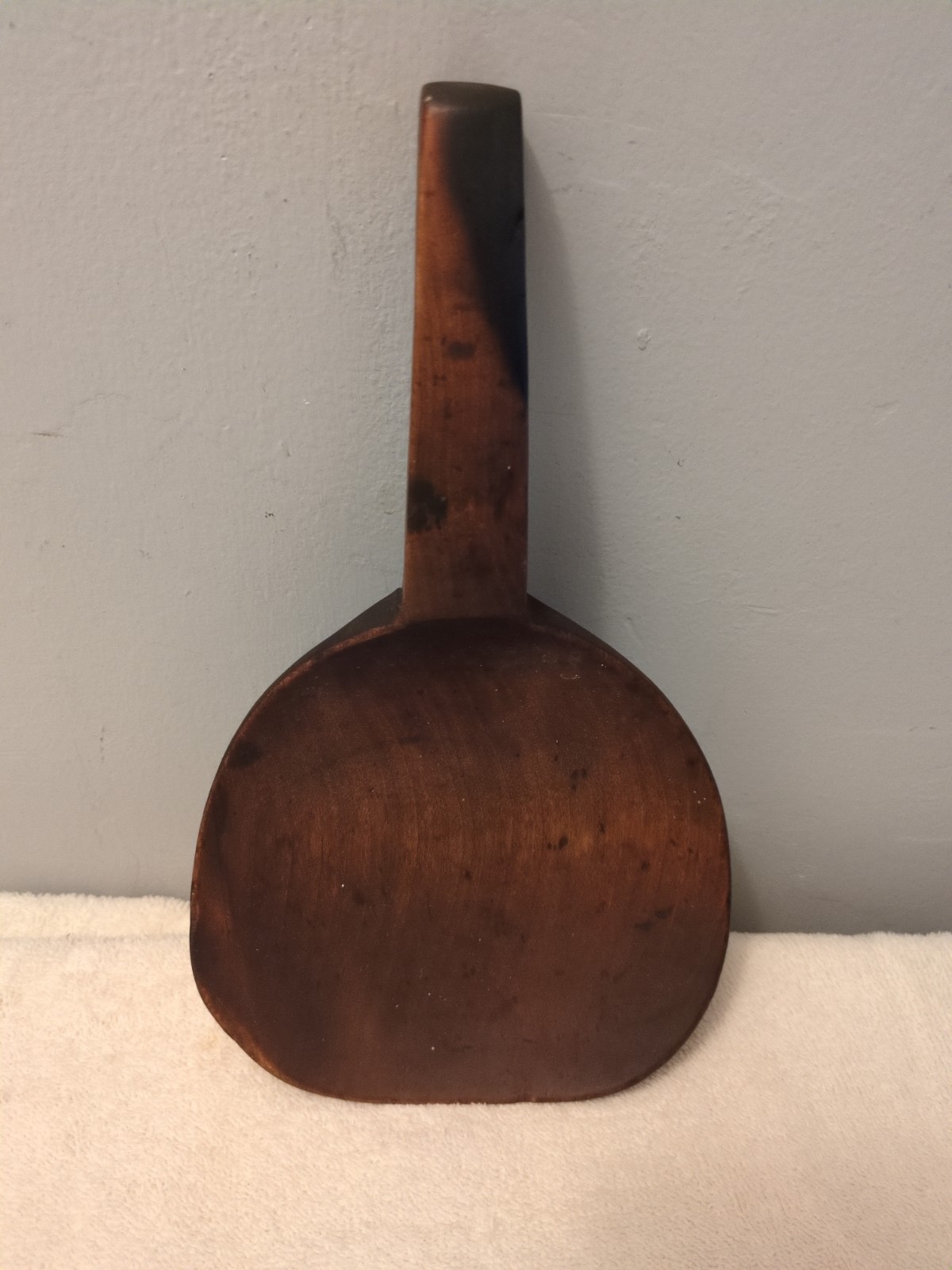 Antique Handmade Wooden Primitive Spoon Wide Bowl Short Handle Hooked 9.25”