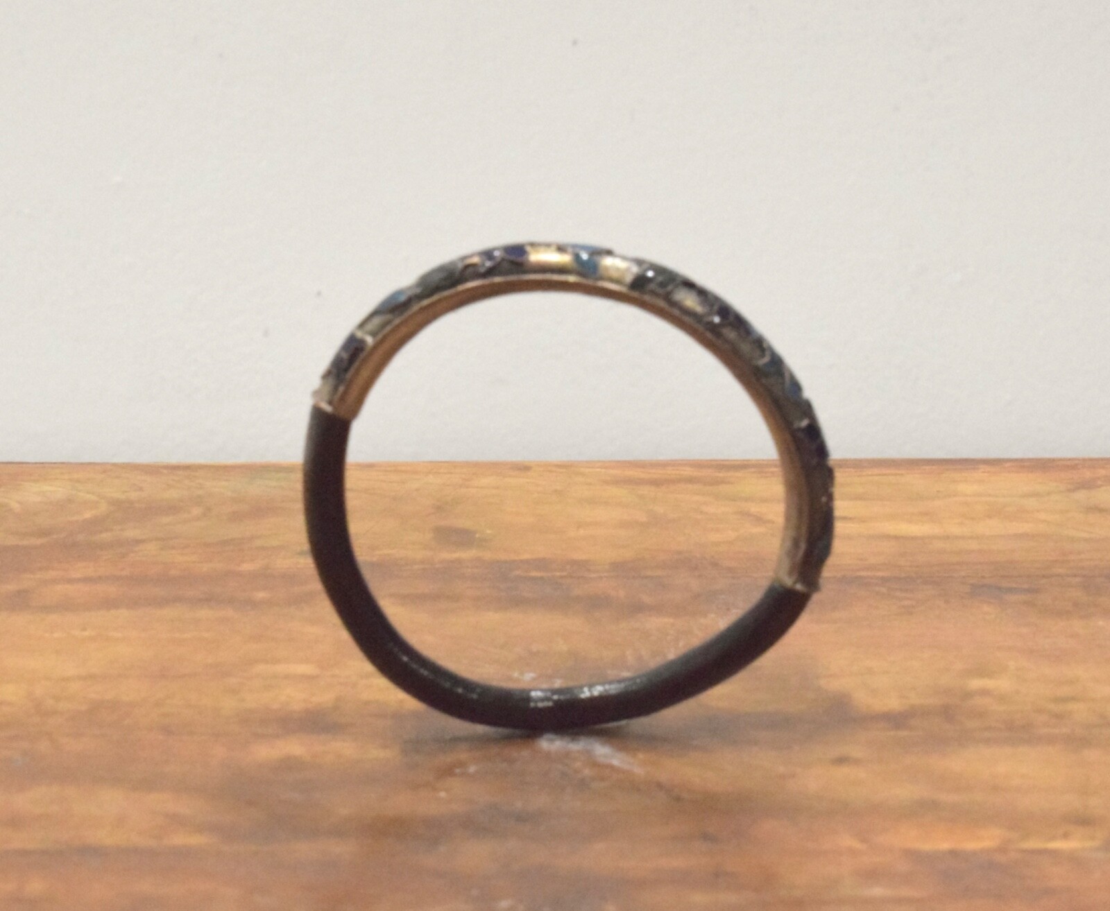 Chinese Silver Plate Copper Black Coral Bangle Bracelet