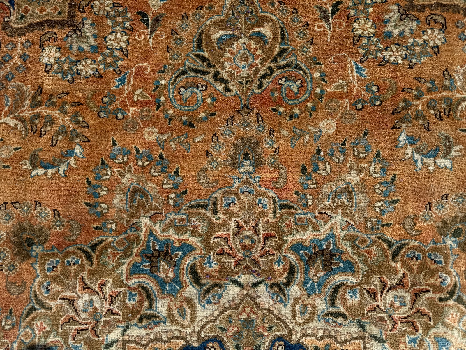 VINTAGE ORIENTAL RUG 10×13 handmade old ANTIQUE rust blue orange handwoven 9×12