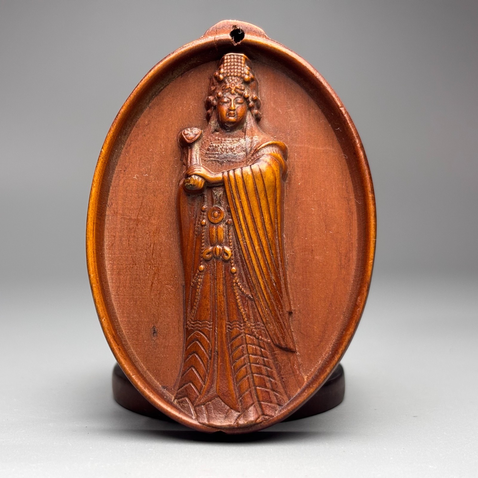 2.8” China Exquisite Boxwood Hand-Carved Mazu Goddess Amulet Pendant W771