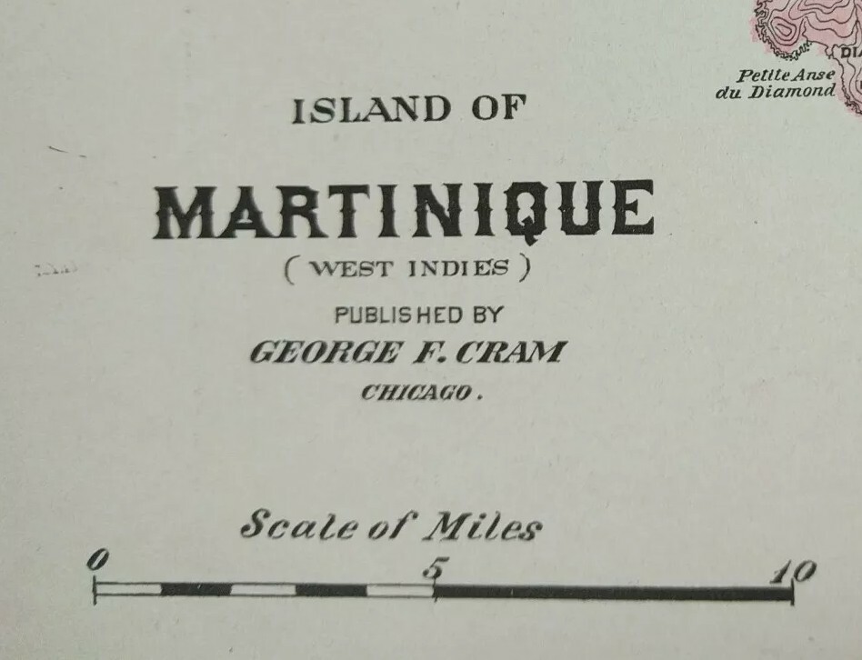 Vintage 1901 MARTINIQUE Map 11″x14″ Old Antique Original FORT DE FRANCE DUCOS
