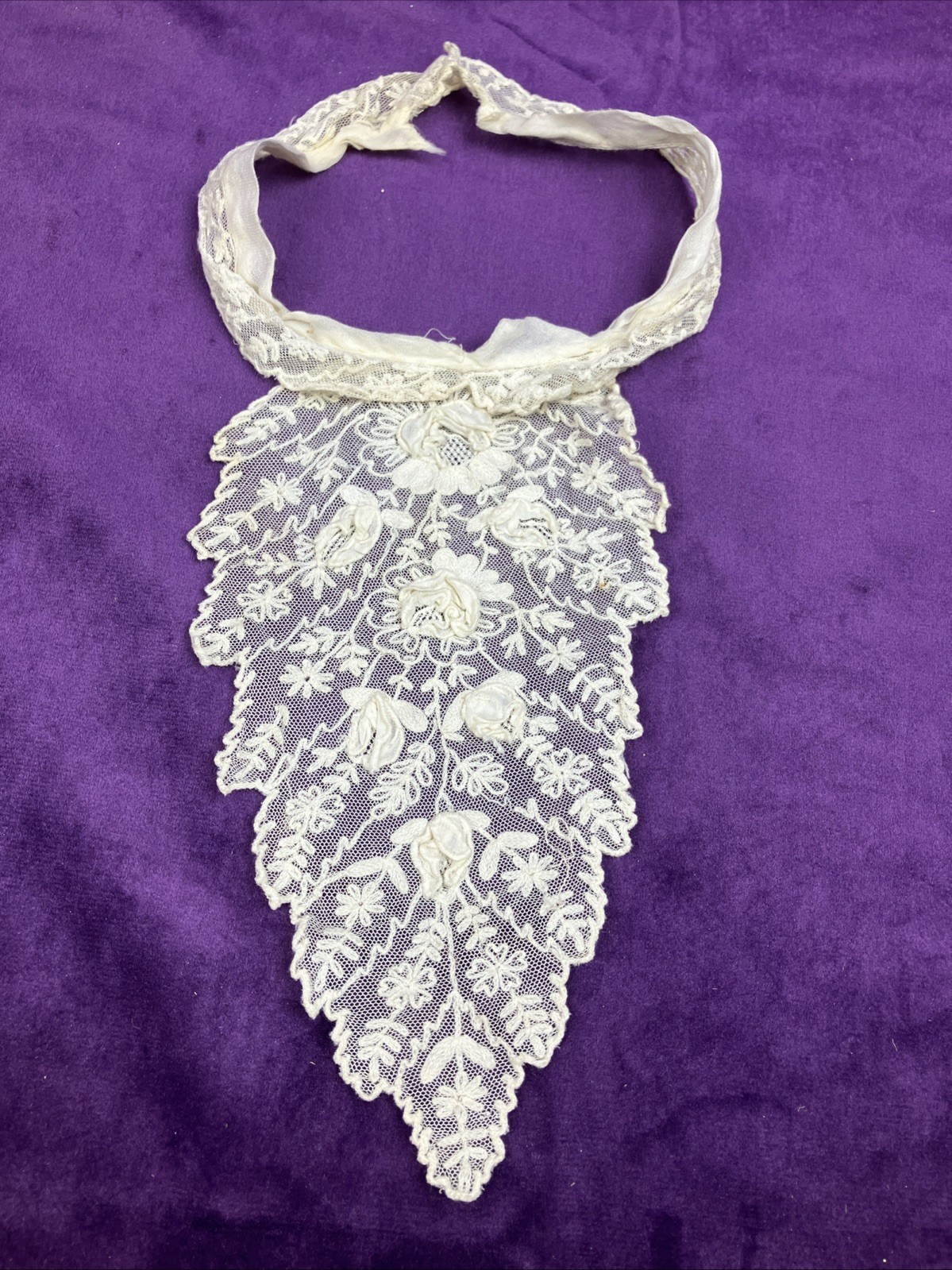 Antique Edwardian Tambour Lace Collar Floral Dickie C 1900