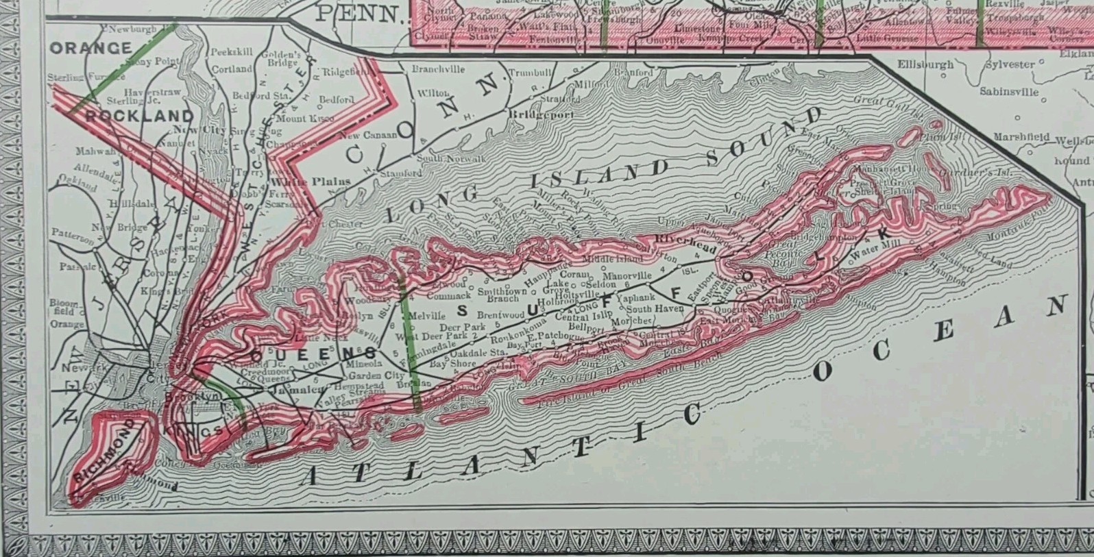 Vintage 1884 NEW YORK Map 21″x13″ ~ Old Antique Original ALBANY SCHENECTADY NY